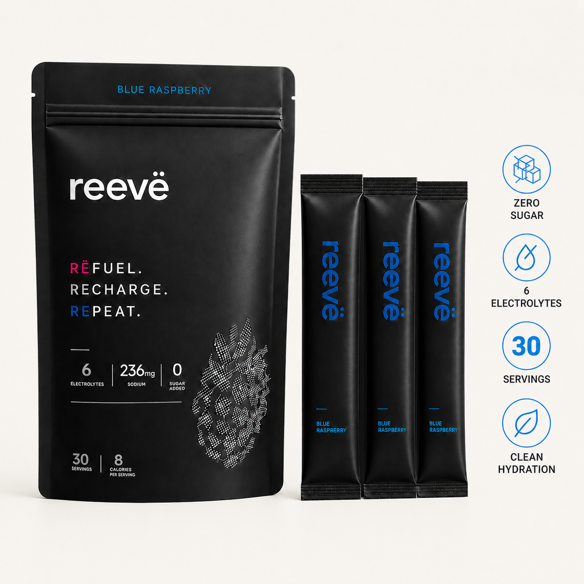 Reevë Zero-Sugar Electrolytes - Blue Raspberry | 30 Servings