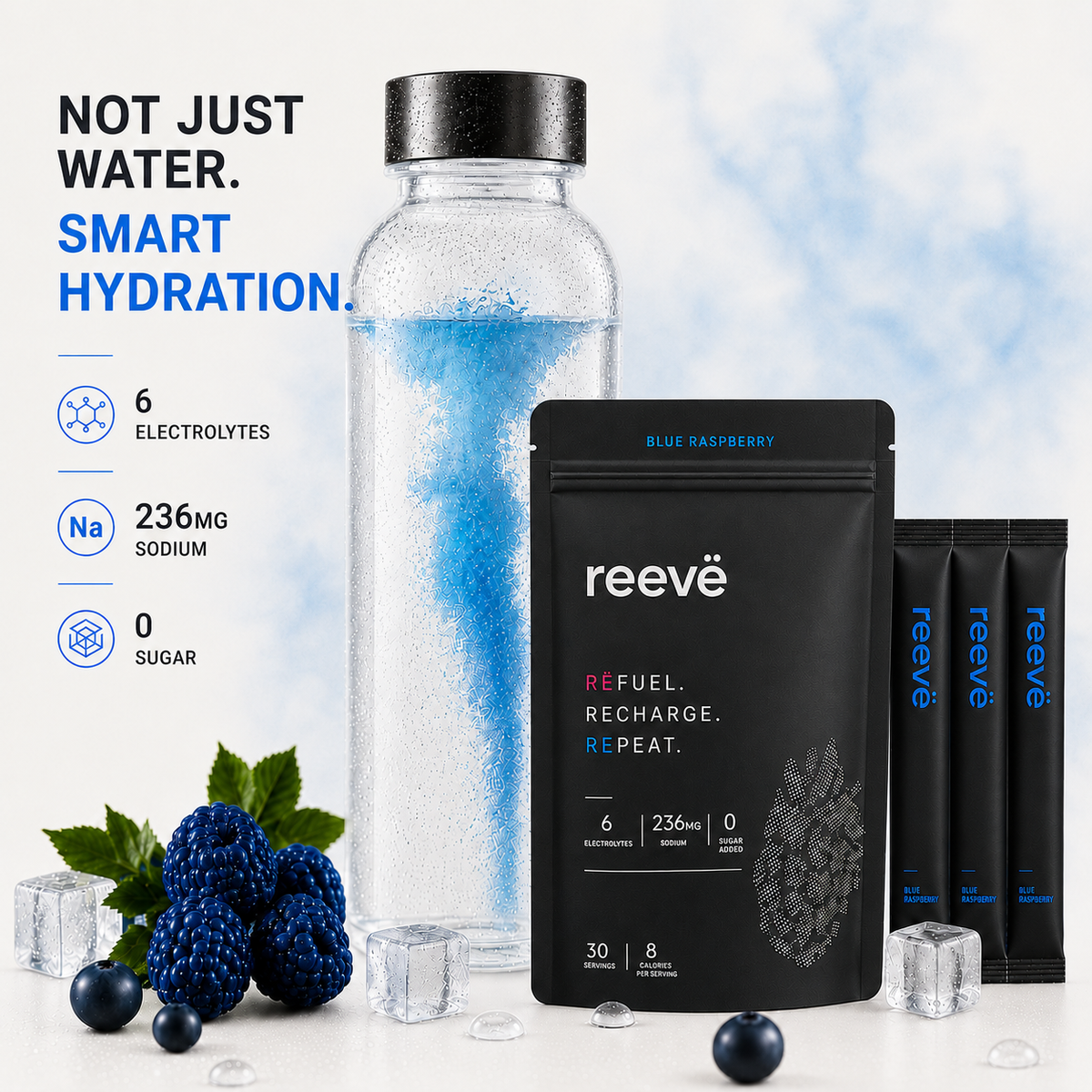 Reevë Zero-Sugar Electrolytes - Blue Raspberry | 30 Servings