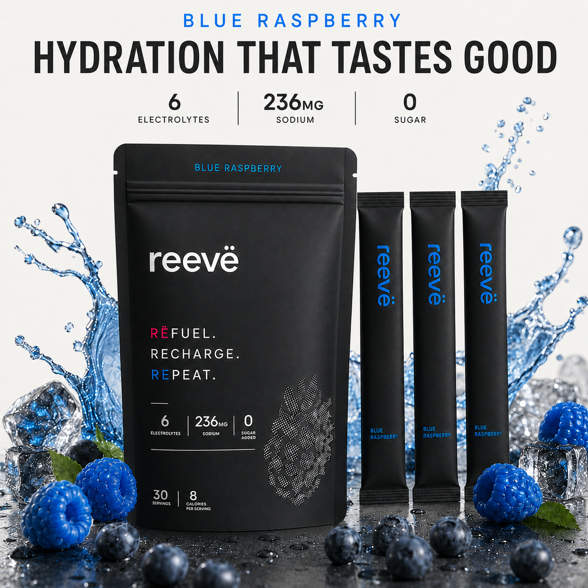 Reevë Zero-Sugar Electrolytes - Blue Raspberry | 30 Servings